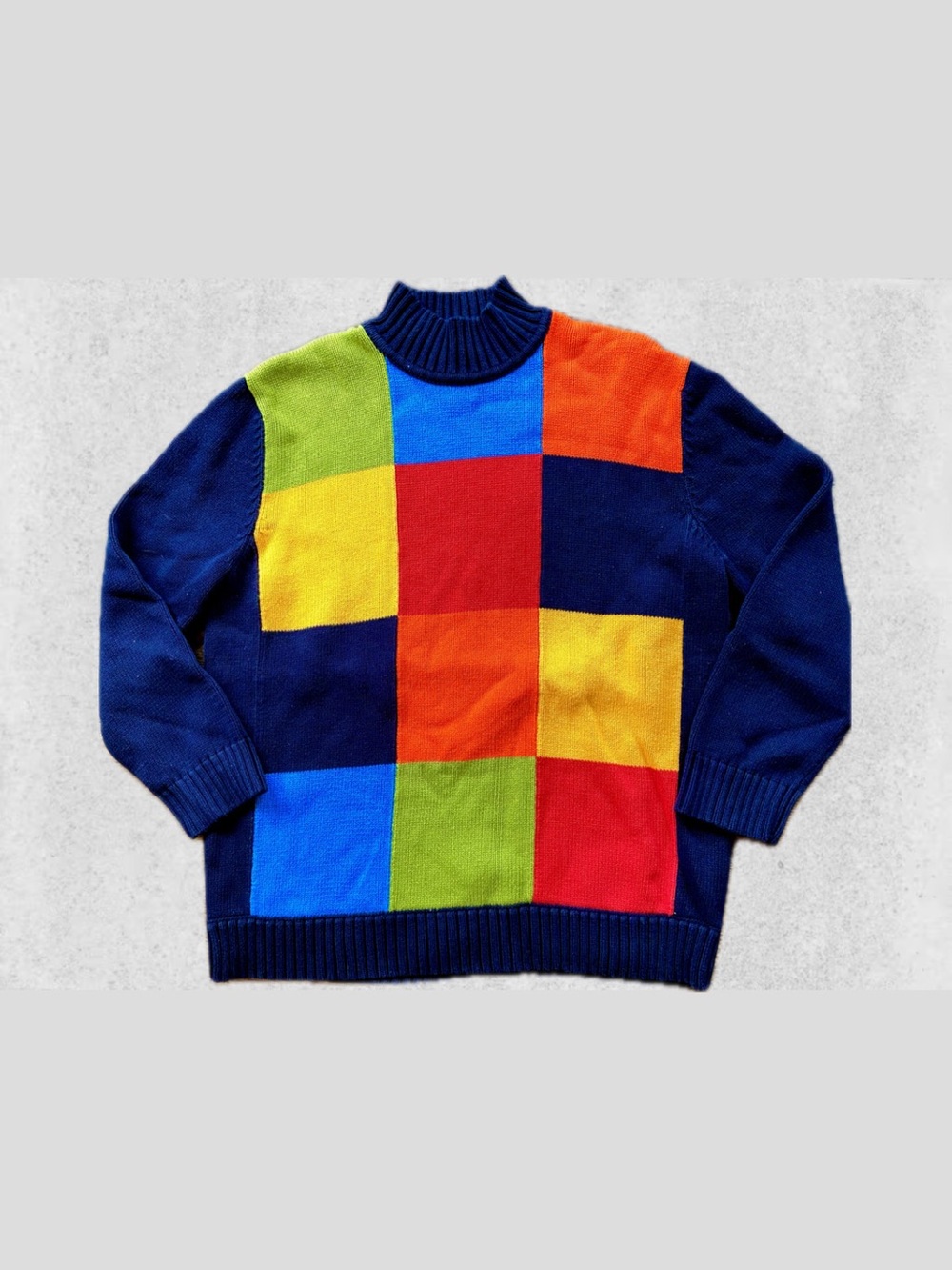 Jones New York Multicolor Patchwork Turtleneck Sweater